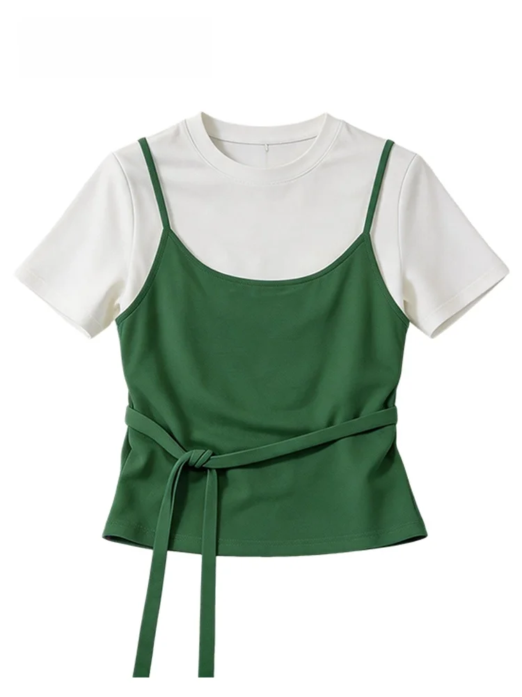 

Casual Style Short Sleeve round Neck T-Shirt Women's plus Size Spring Fashion Cara CLUB Big Shoulder Fit Body Inner Wear Top