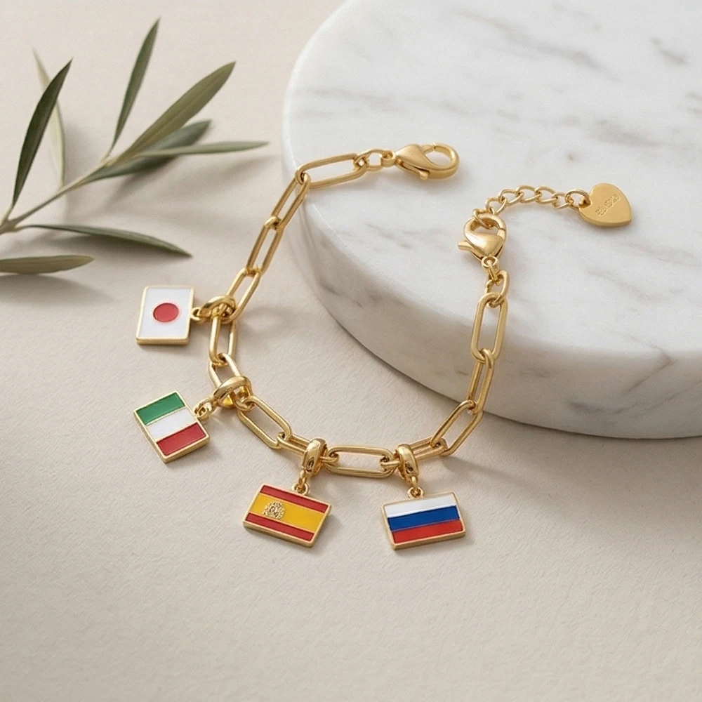 INS Flags Pendant For Women Men DIY Making Simple Flag Charm Bracelet Gold Color Fashion Jewelry Neckalce Accessories Wholesale