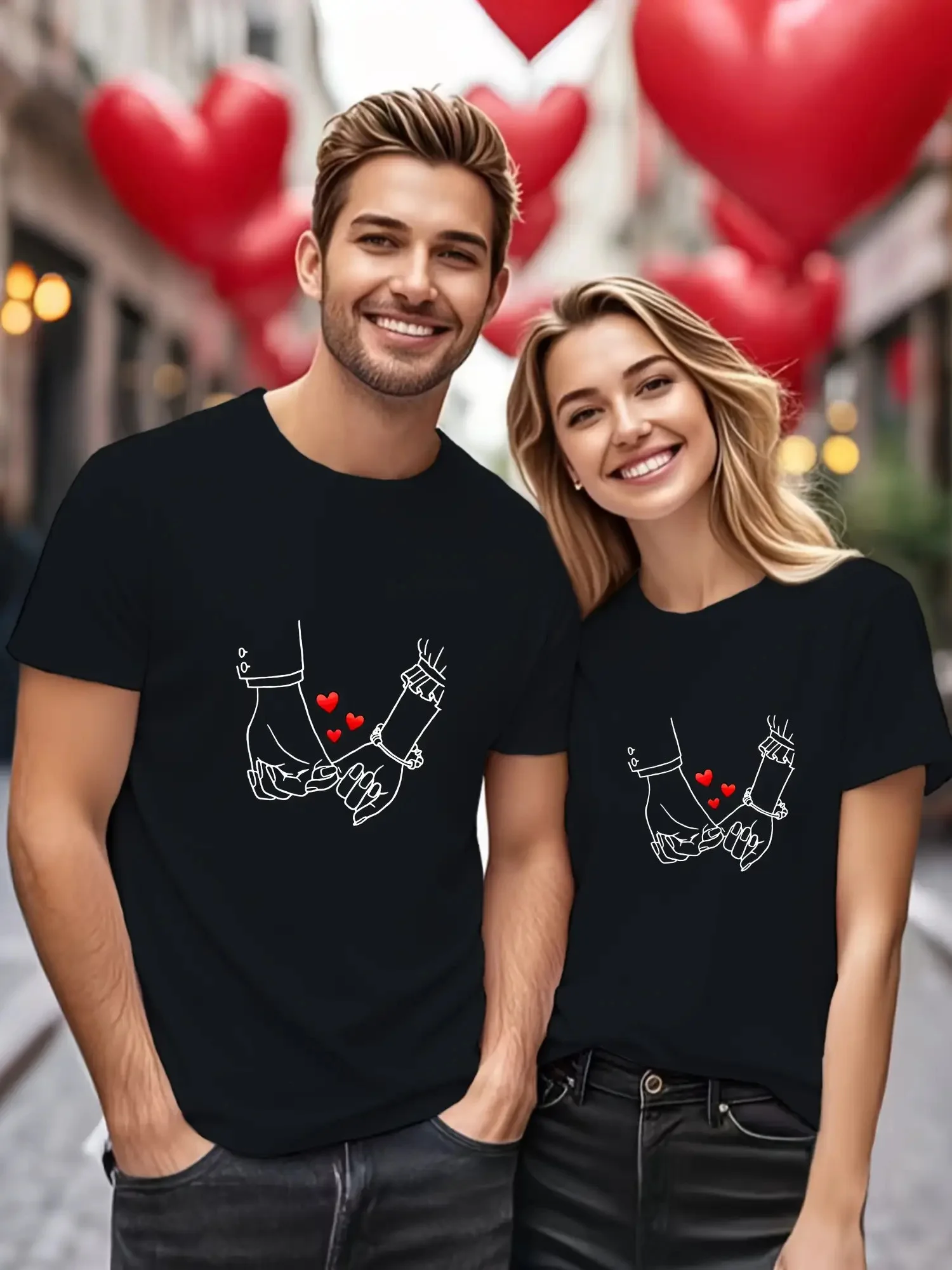 

1 black T-shirt for men and women with "nine" pattern design - casual, breathable, short-sleeved T-shirt for couples