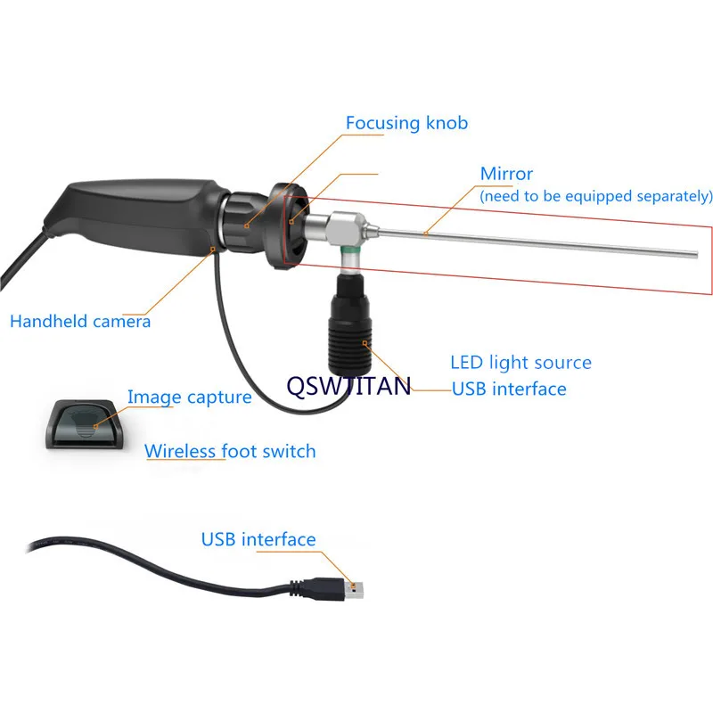 

HD 2K handheld portable Surgery Endoscope Video Camera with LED 5W light source