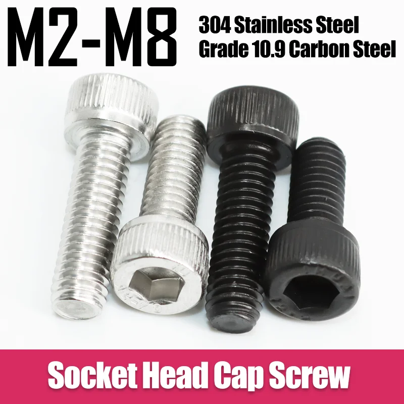 Hex Socket Cap Head Screw Hexagon Computer Car Bike Bolt M2 M2.5 M3 M4 M5 M6 304 Stainless Steel Grade 12.9 Black Allen Screws