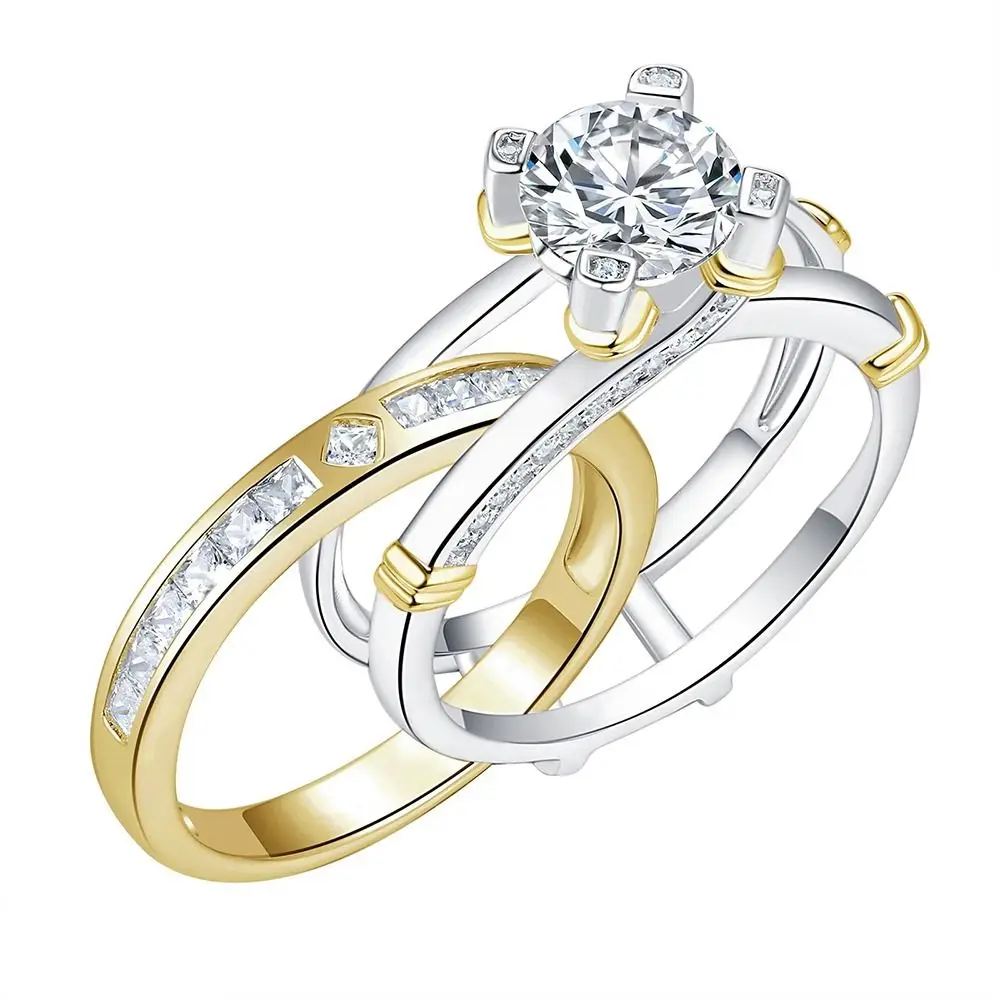 Metal Shiny Full Diamond Rings Wedding Promise Engagement Stackable Gemstone Ring Luxury Eternity Elegant Ring Sets Womens