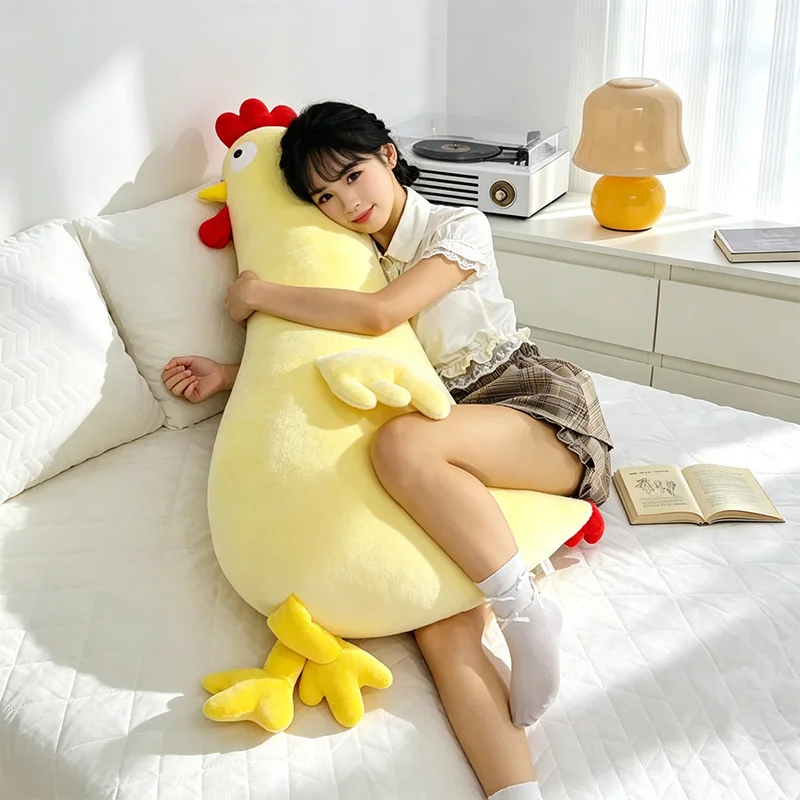 Plush Toy Soft Cute Gugu Chicken Long Strip Body Huggable Pillow Doll for Girls Women Birthday Christmas Gift Bedroom Sleep