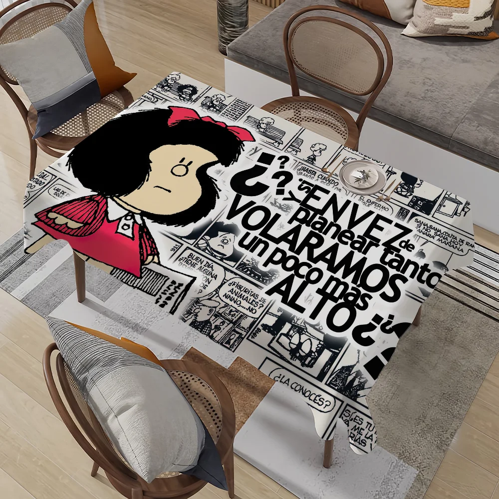 Niedliche Cartoon-Mafalda-Tischdecke, schmutzabweisend, dekorativ, waschbar, Tischdecken, Geburtstagsfeier, Esstisch
