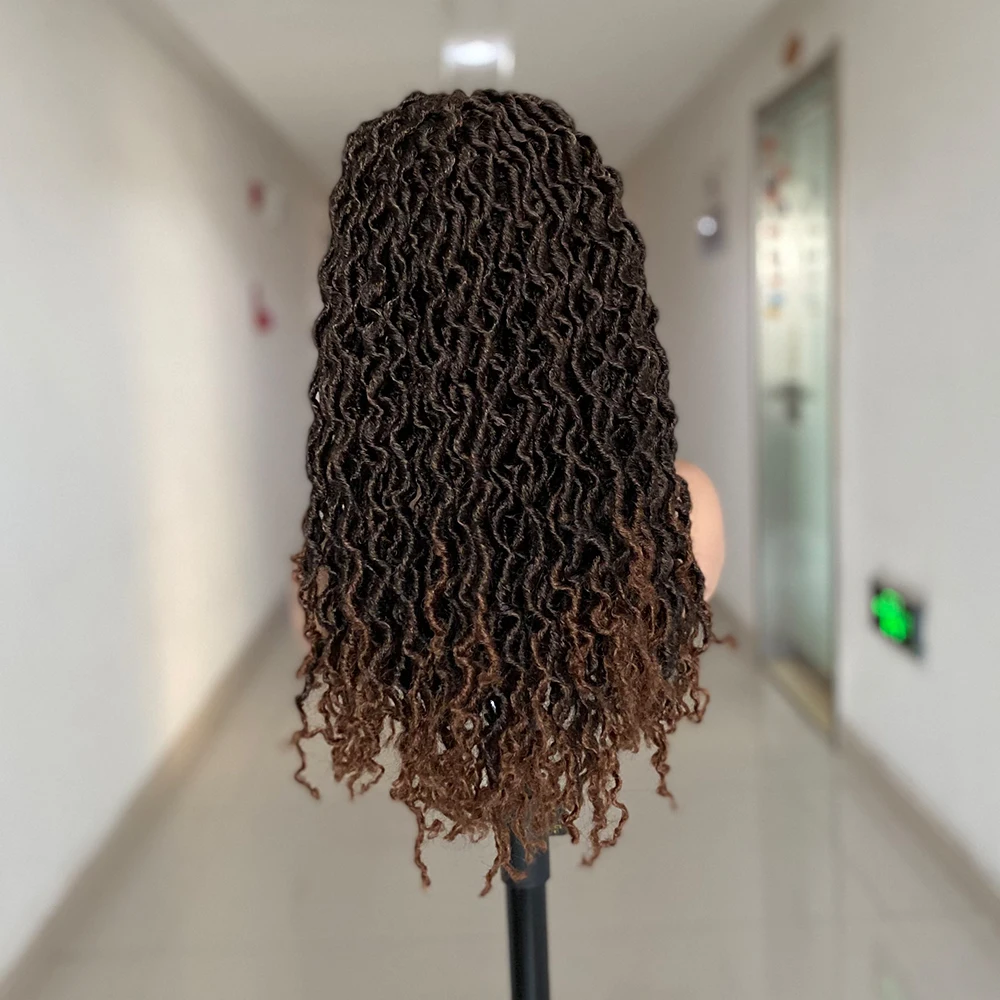Synthetic Dreadlocks Headband Wig Box Braid Wigs For Black Women Faux Locs Crochet Hair Wigs Ombre Brown Braided Twist Wig view 5