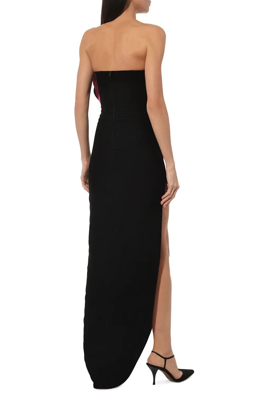 Black Floral High Slit Evening Gown with Keyhole Detail