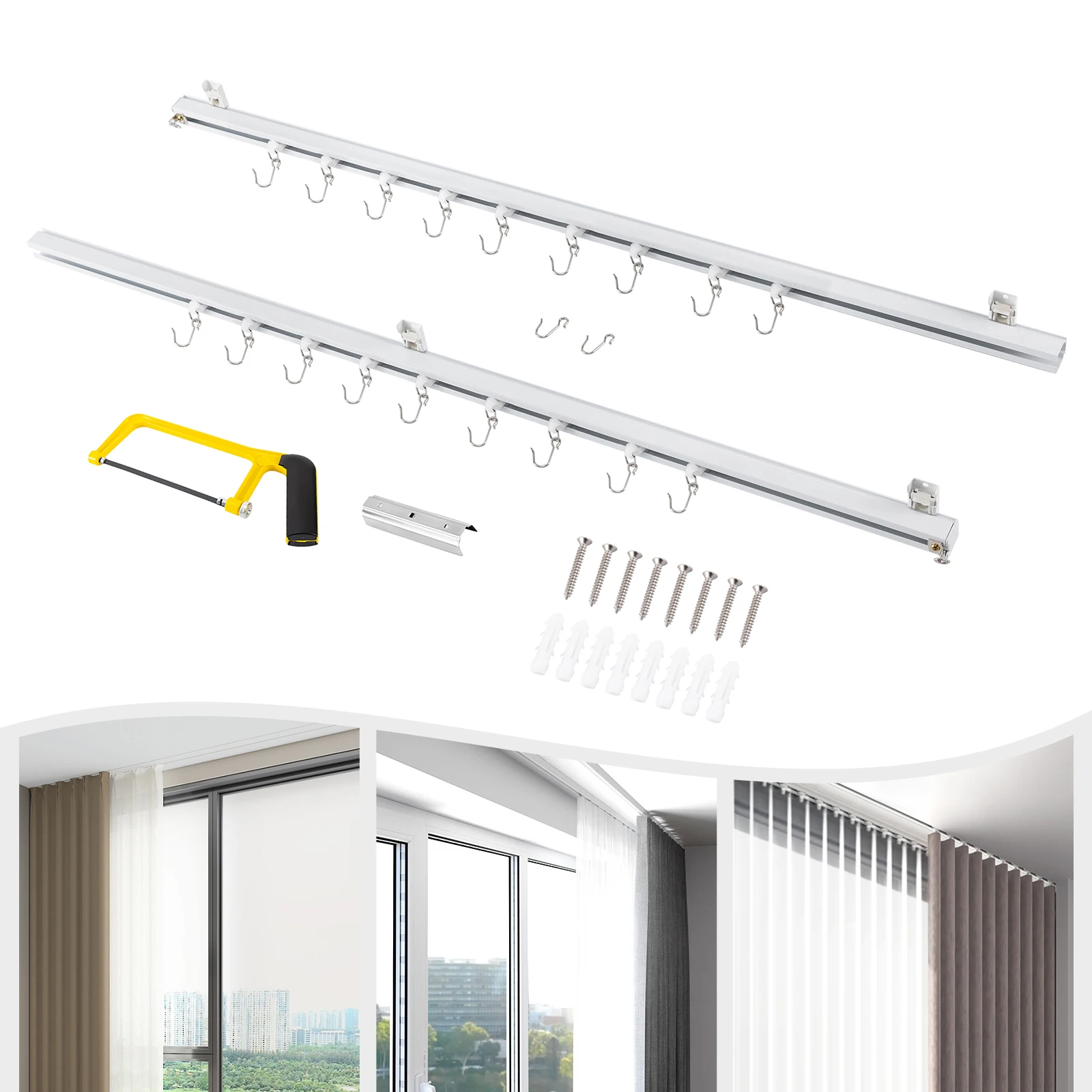

39.6lbs Strong Bearing Capacity Ceiling Mount Curtain Track Kit with Hooks, Small Size for Space 3ft - 6ft Wide, Scalable