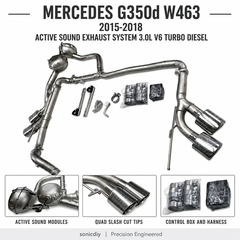 Active Sound Exhaust System for Mercedes Benz G350d W463 3 0L V6 Turbo Diesel 2015 to 2018 Quad Tip Sound Generator Kit