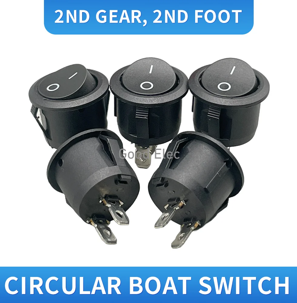 5 x KCD1-2 Rond Noir 2 Broches SPST ON-OFF Rocker Boat Switch 12V Snap + Waterproof Coat YUANZUO
