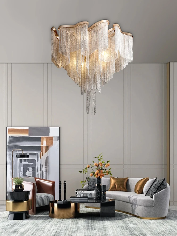 Dimmable Elegant Ceiling Light Fixture FOR Girl's Room Foyer，2026 Italian Luxury Tassel Chain Ceiling Chandeliers E14 Base