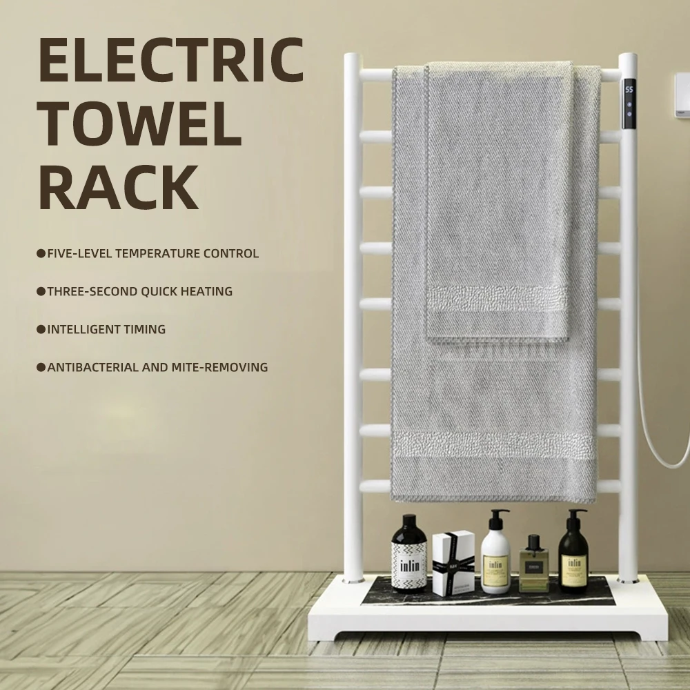 Toallero eléctrico de pie de acero inoxidable, toallero inteligente con temperatura constante para el hogar, sin perforación