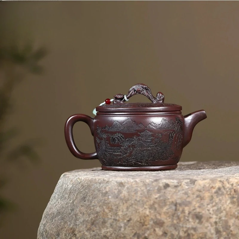 Chinese teapot Yixing purple clay teapot, original ore, red clay, viewing Han tile, Kung Fu tea set