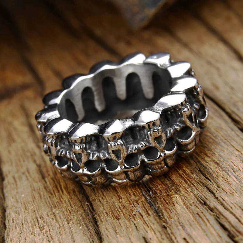 Vintage Skull Men\'s Ring Big Large Solid Pave Skeleton Design Round Gothic Punk Skull Ring For Men Hip Hop Ring Gift for Him