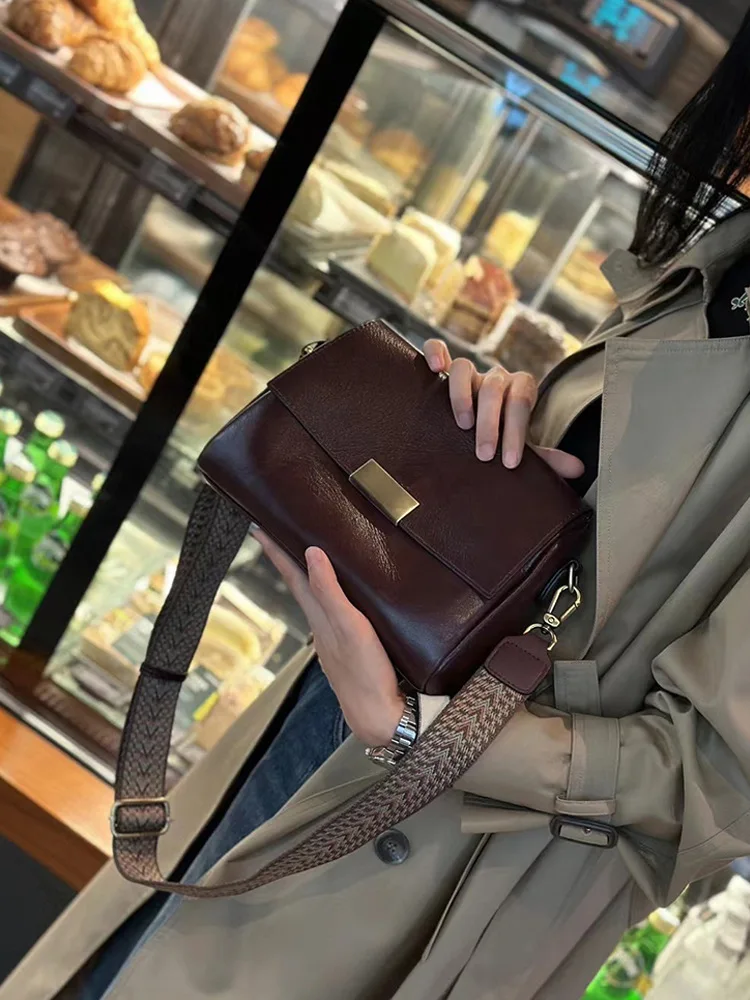 luxury handbags female crossbody bags Vintage Genuine leather women shoulder bag Small square bag soft leather cowhide fashion