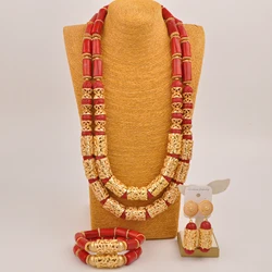 Fashion 32inches Coral Necklace Bride Jewelry Set Nigerian Wedding African Beads Jewelry Sets