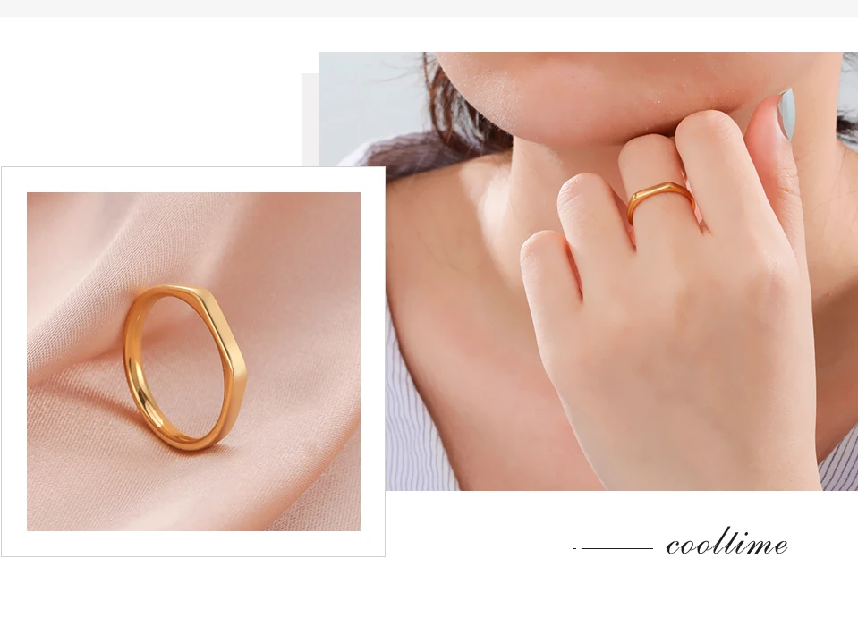 Cooltime Mode Einfacher Paar Ring für Frauen Männer Minimalistischer Goldfarbener Fingerring Liebespaar Hochzeit Verlobungsgeschenk Schmuck – Detail 9
