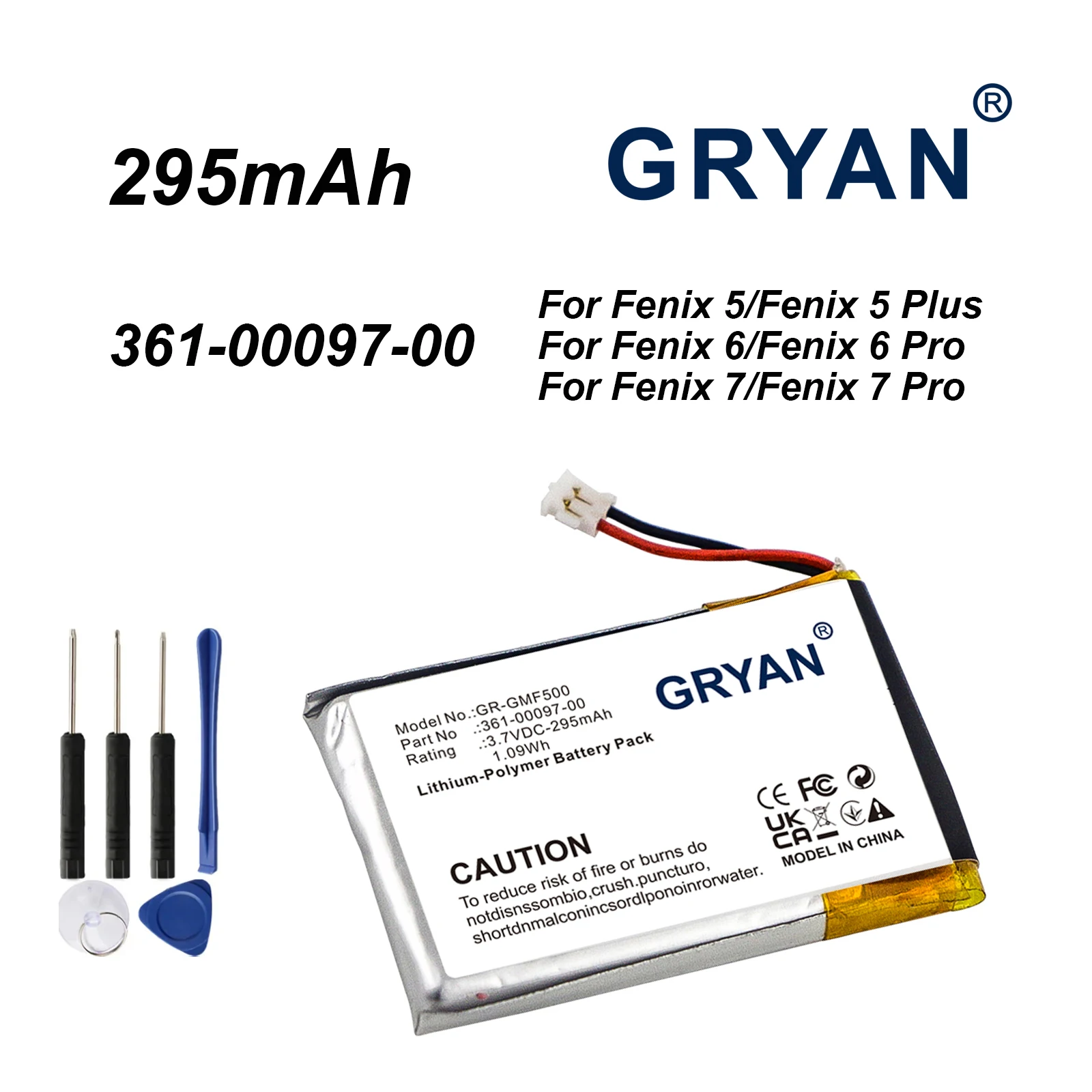 Batería Gryan de 295mAh 361-00097-00 para Fenix ​​5/Fenix ​​5 Plus para Fenix ​​6/Fenix ​​6 Pro para Fenix ​​7/Fenix ​​7 Pro + herramientas gratuitas