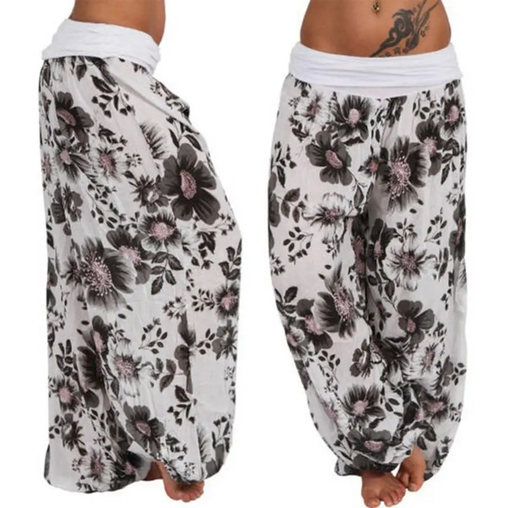 

Flower Print Women Pants Oversized Women Casual Trousers Bohemia Style Wide Leg Baggy Pants Yoga Fitness Trousers Harem Pants