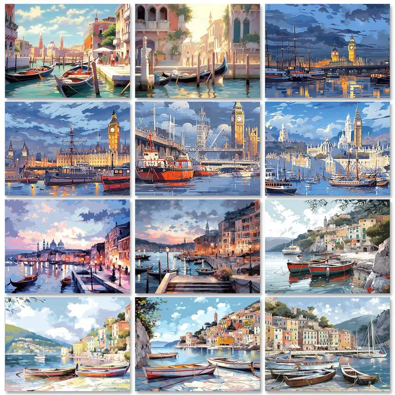 

SDOYUNO Diy Frame Painting By Numbers Kits City Picture On Numbers Landscape Handiwork For Home Decors Wall Artwork Diy Crafts