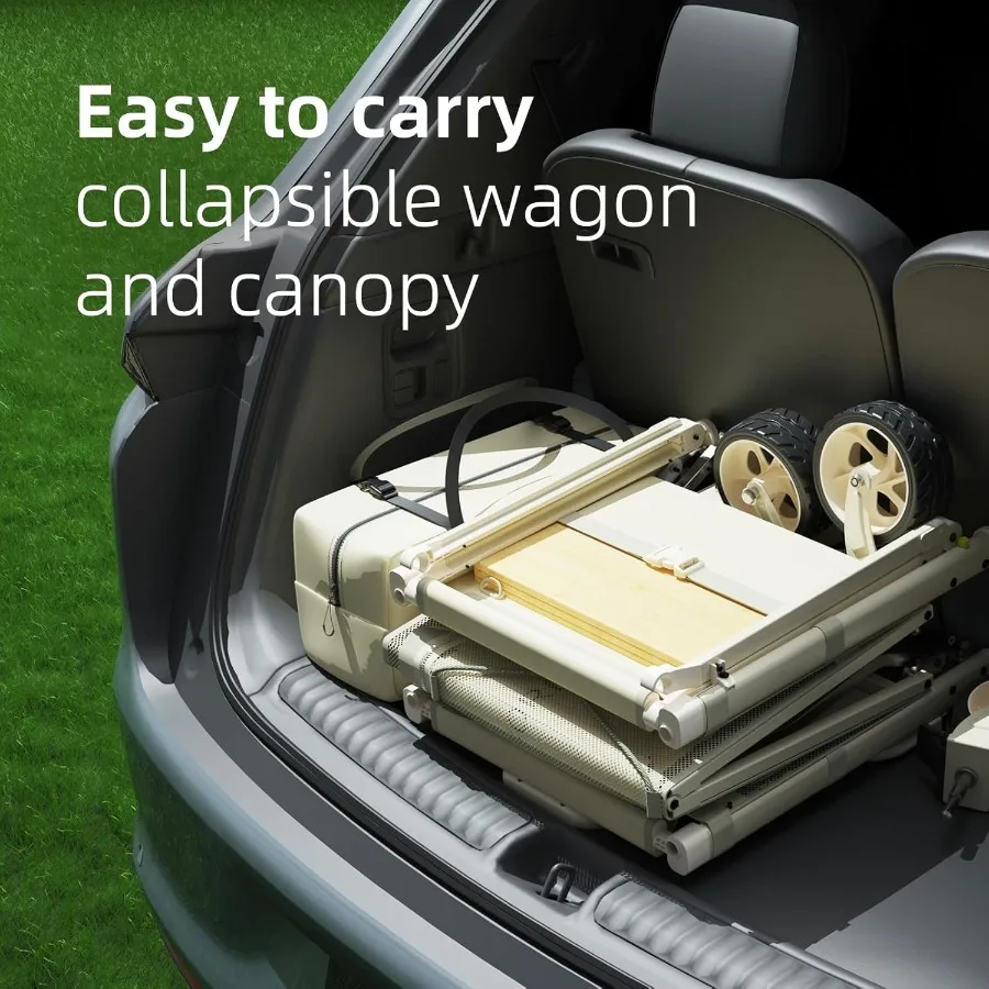 Zusammenklappbarer Wagen mit Überdachungszelt, tragbarer, faltbarer Wagen mit großer Kapazität, robuster Gartenwagen mit Rädern für Camping