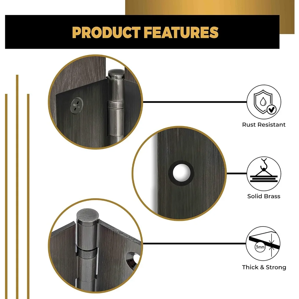 頑丈な真鍮製ボールベアリングヒンジ、4x4インチ、6個セット、磨きピューター仕上げ、長持ちするドア金具