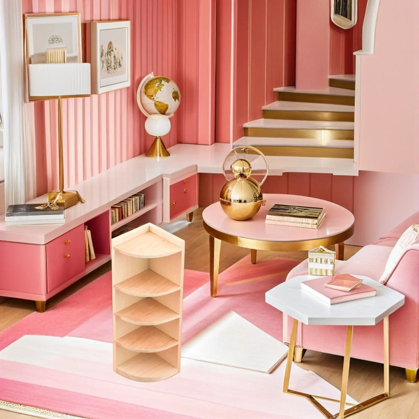 

1Pcs Miniature Corner Cabinet Multi-Layer Design Realistic Wooden Bookshelf Decorative Home Furnishing Accessory Simulation Prop