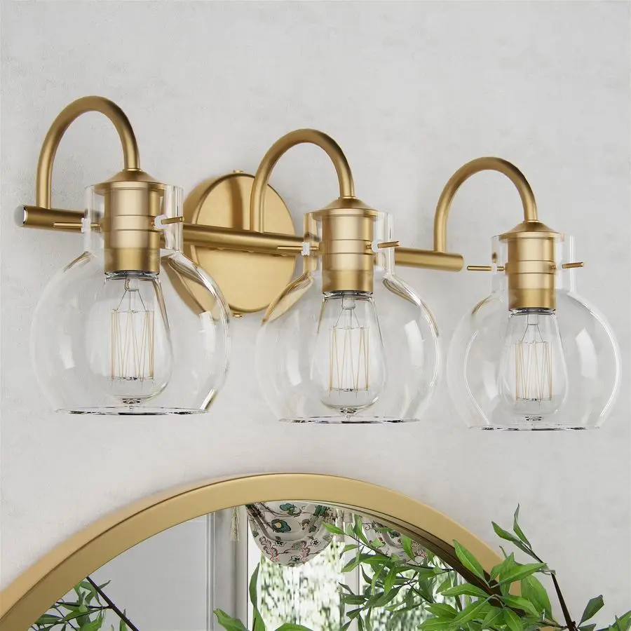 

Vanity Light, 3 Light Bathroom Light Fixtures, Modern Bathroom Vanity Lights Fixtures Over Mirror with Clear Globe Glass Shade,