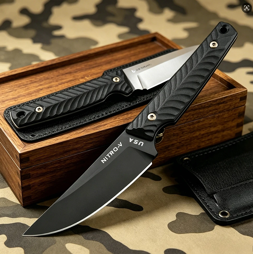 DC Fixed‑Blade Survival Knife 8Cr13MoV Stainless Steel Blade G10 Anti‑Slip Handle Multi‑Purpose Outdoor Tool for Camping Hiking