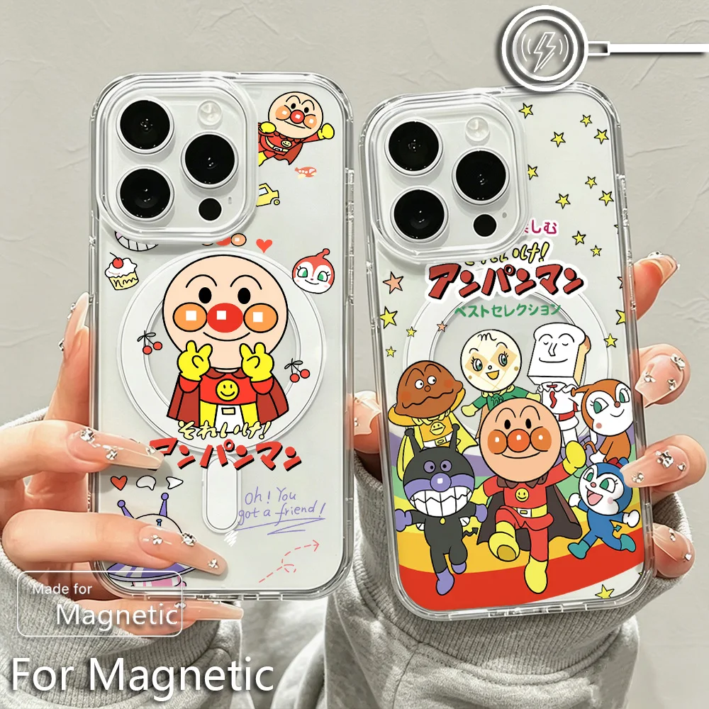 Cute cartoon Anpanmans Magnetic Phone Case for Samsung Galaxy S25 S24 S23 S22 S21 S20 FE Edge Plus Ultra 5G Soft Clear TPU Cover