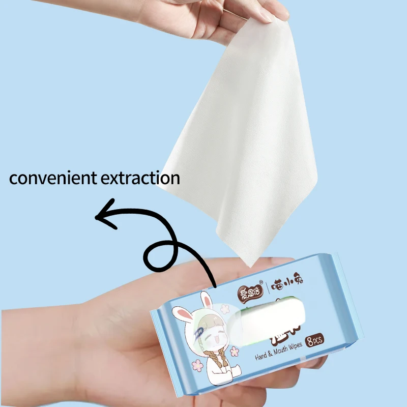 64枚入りミニウェットティッシュ8パック、トラベルパック、携帯用衛生ティッシュ、赤ちゃんと大人用-手と顔の清掃用の保湿ティッシュ