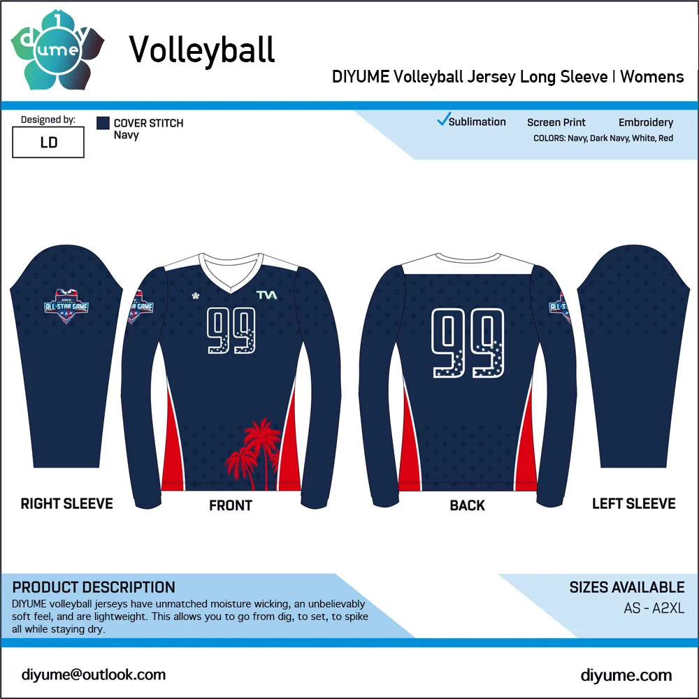 

Custom Men Women Youth Volleyball Long Sleeve V-neck T-shirt Training Competition Team Uniform Printable Number Name Jersey