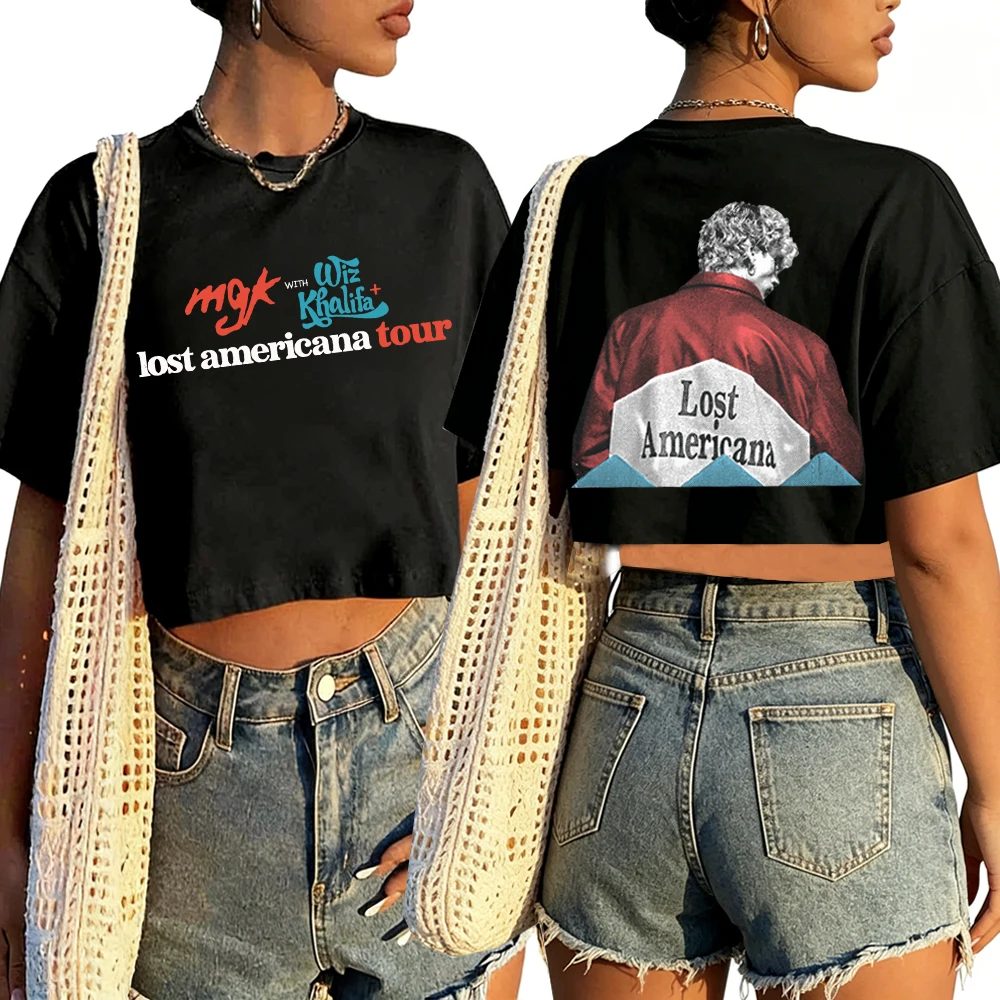 Machine Gun Kelly MGK Lost Americana Tour Shirt Women O-Neck Short Sleeves Crop Tops T-shirt