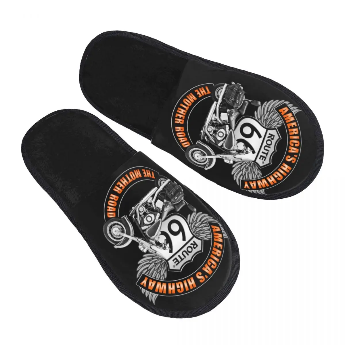 

Custom Americas Highway Soft Memory Foam House Slippers Women USA Highway Motorbike Comfy Warm Anti-Skid Slipper