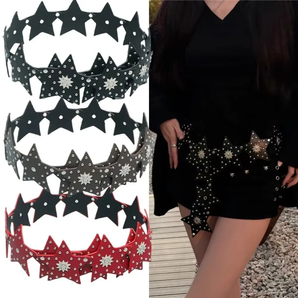 Y2K Retro Ster Patchwork Riem Vijfpuntige Ster PU Leer Punk Riem Brede Western Cowboy Riem voor Dames