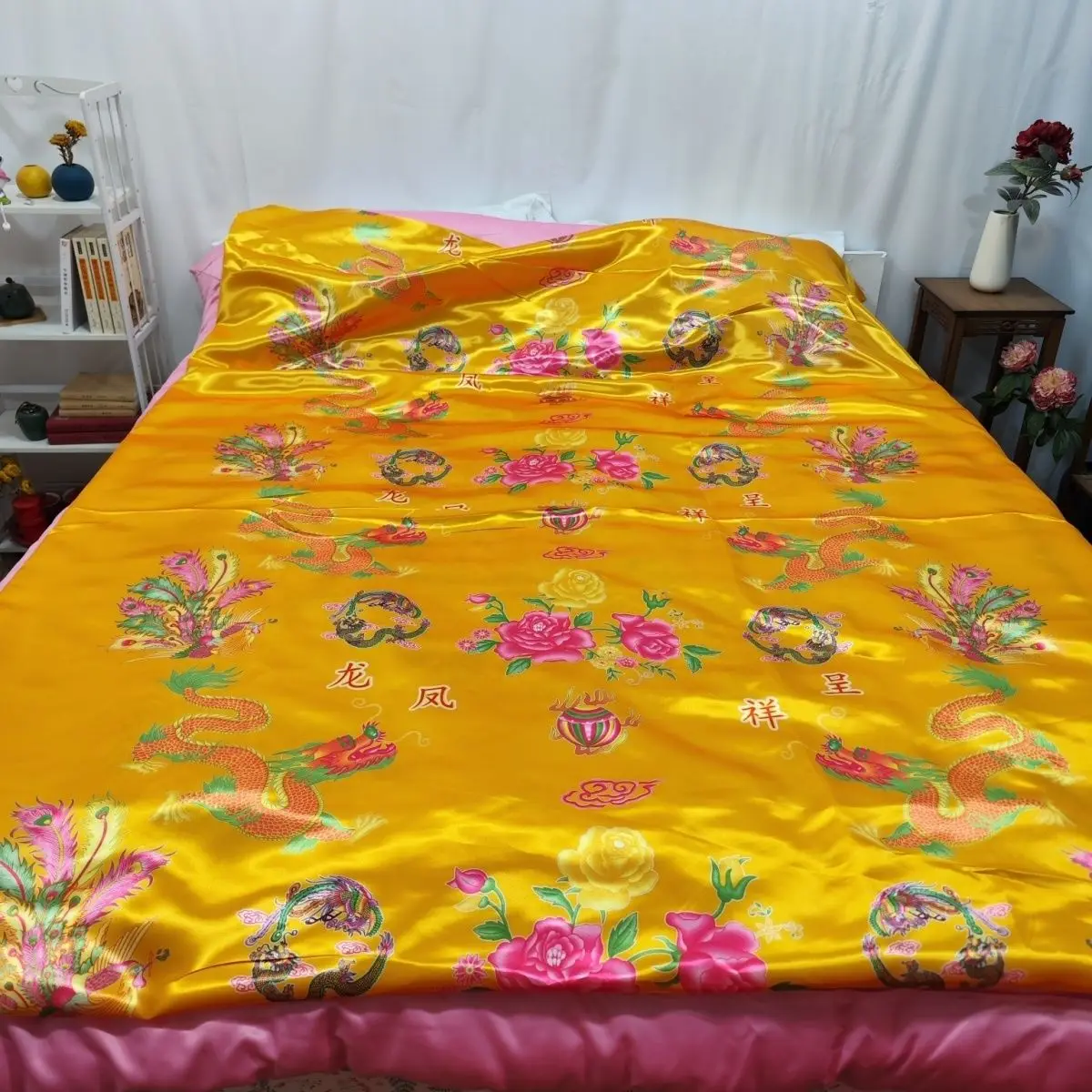Image 4: Housse de lit en satin de soie brillant, sans remplissage en coton, avec fermeture éclair, imprimé Floral, literie pour la maison