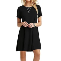 Women Mini Dress Summer Casual Boho Beach Dresses Solid Color O-Neck Short Sleeve Party A-Line Dress Vestidos QT033 - Image 2