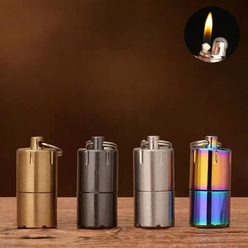 Mini Keychain Retro Kerosene Lighter Diesel Waterproof Lighter Keychain Cigarette Lighter Gift Survival Tool Portable