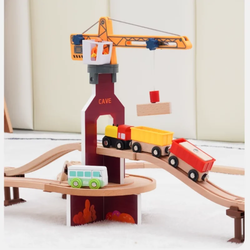 男の子用ハンギングタワークレーンおもちゃ、木製トラックアクセサリー、マジックレールカー、エンジニアリング建設、楽しいギフト、x34