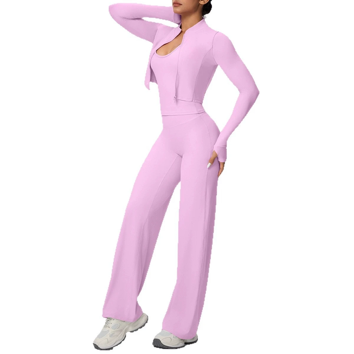 

3PCS Women Sportswear Yoga Set Athletic Wear Solid Elastic Gym Fitness Suit Vests Long Sleeve Outdoor Recreation Sexy Yoga Suits