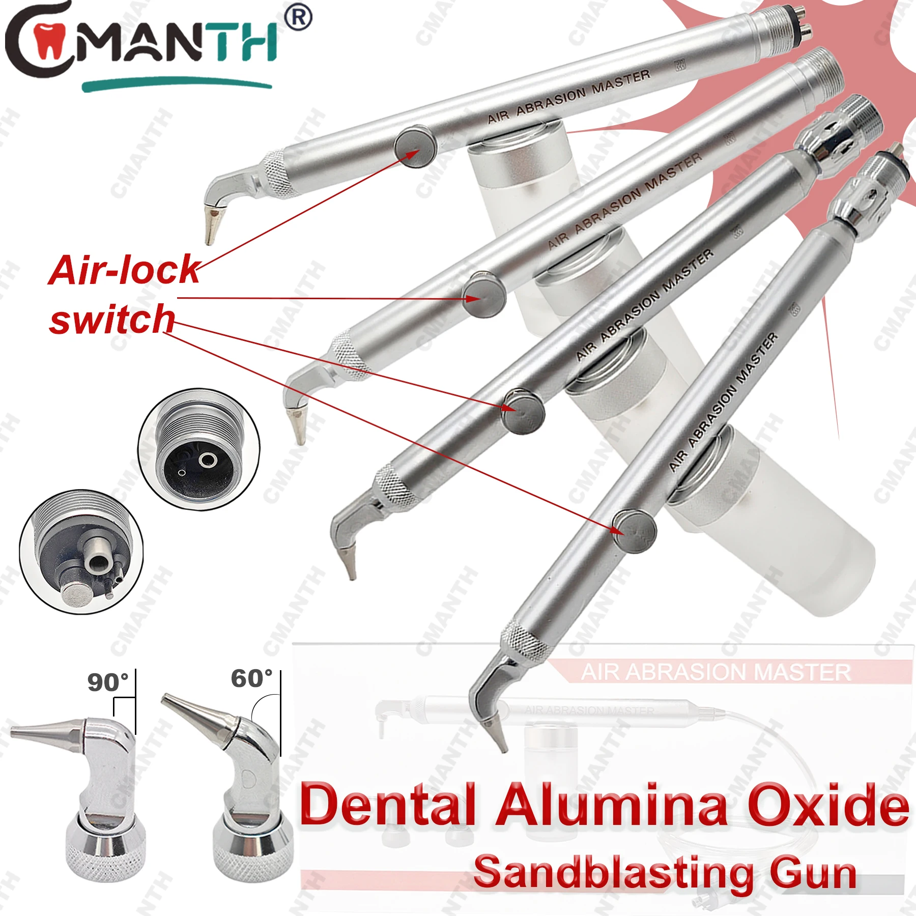 

Стоматологический микро-бластер из оксида алюминия, полировщик для истирания воздуха с/БЕЗ распыления воды, стоматологические инструменты, угла насадок 60/90