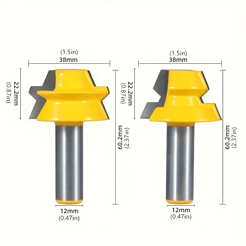 "2 قطعة 12/12.7 ملم لقمة توجيه مثمنة - قاطعة نقر وحواف لتشذيب النجارة"