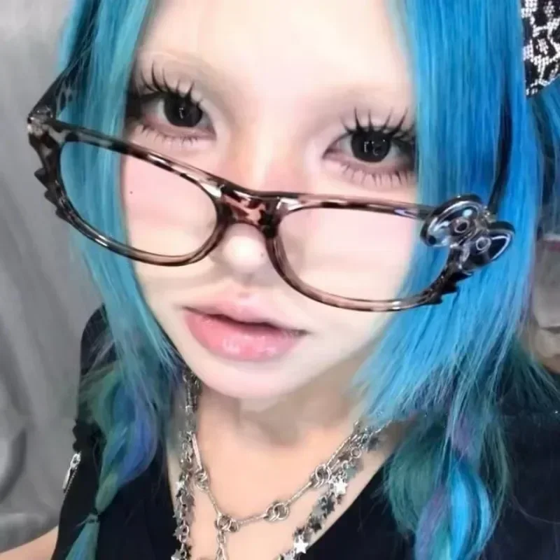 Cat Ear Leopard Cat Bow Glasses Frame No Lenses Cosplay Vintage Halloween Party Costumes Props Decorative Y2K DIY Frames image 6