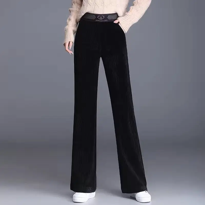 Korean New Women Corduroy Fleece Pants Autumn Winter Fashion Casual High Waist Solid Loose Thicken Vintage Straight Trousers