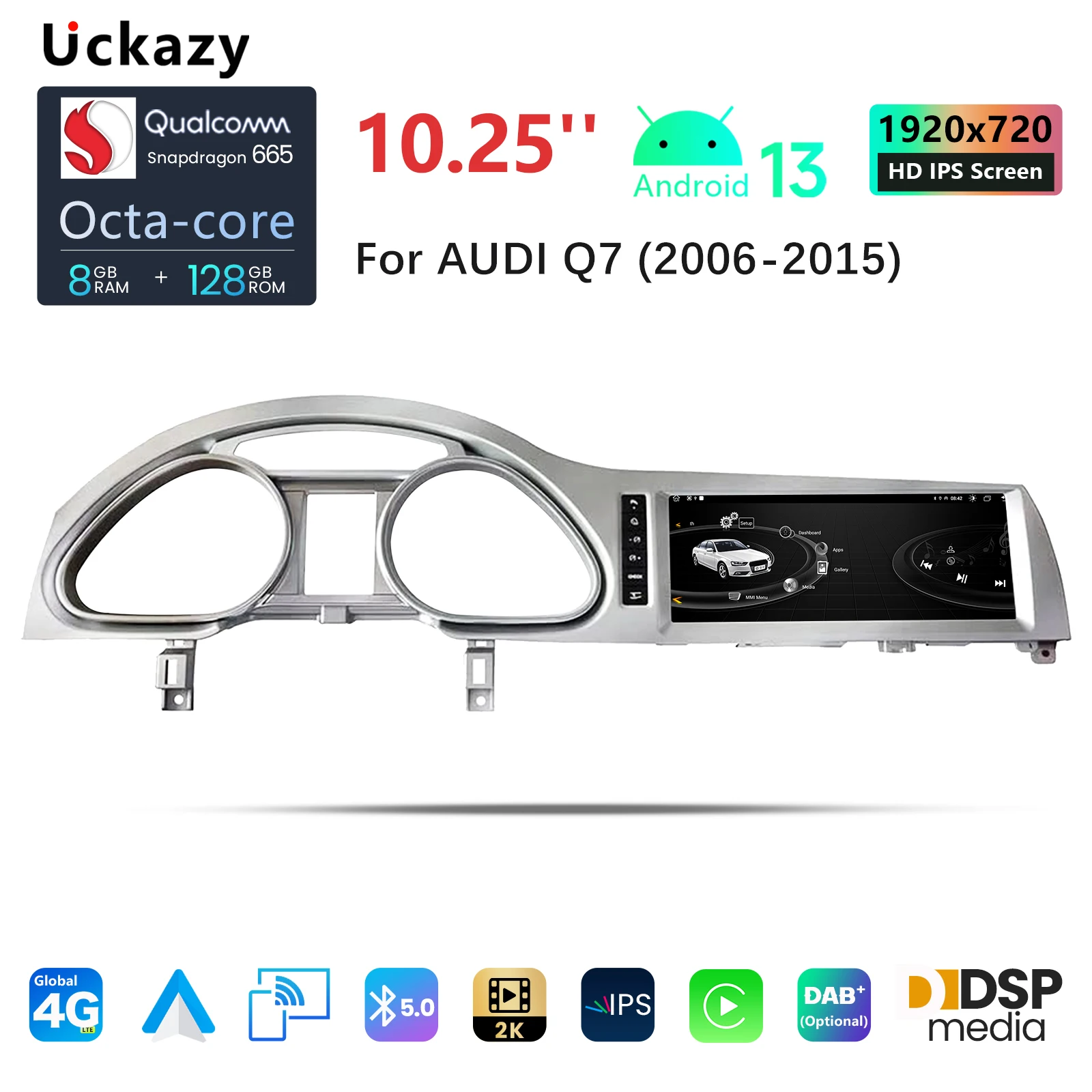 

Автомобильный радиоприемник Qualcomm Snapdragon 10,25, 665 дюйма, Android 13, для Audi Q7 4L 2005-2015, мультимедиа, Carplay, стерео, GPS-навигация, экран 4G