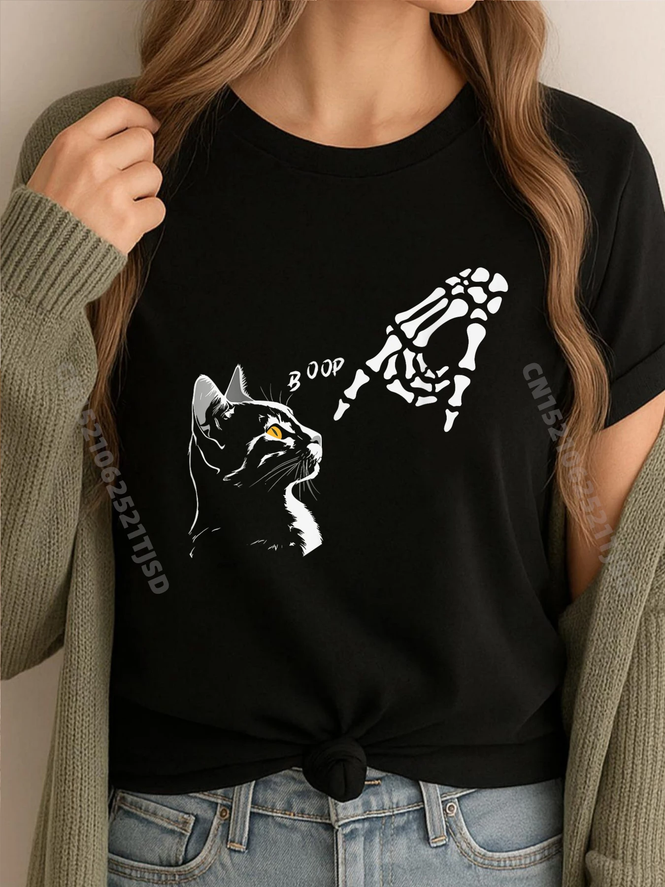 

Cat Skeleton Hand Boop Halloween Pet Graphic T Shirts Woman Oversized Tshirts Woman Tee Shirt New Years Eve