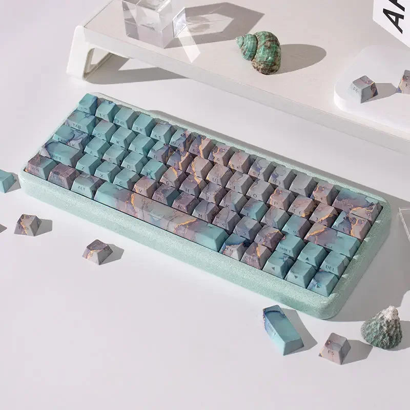 

Black/green/pink marble side-through 131-key mechanical keyboard keycap PBT five-sided sublimation cherry original height