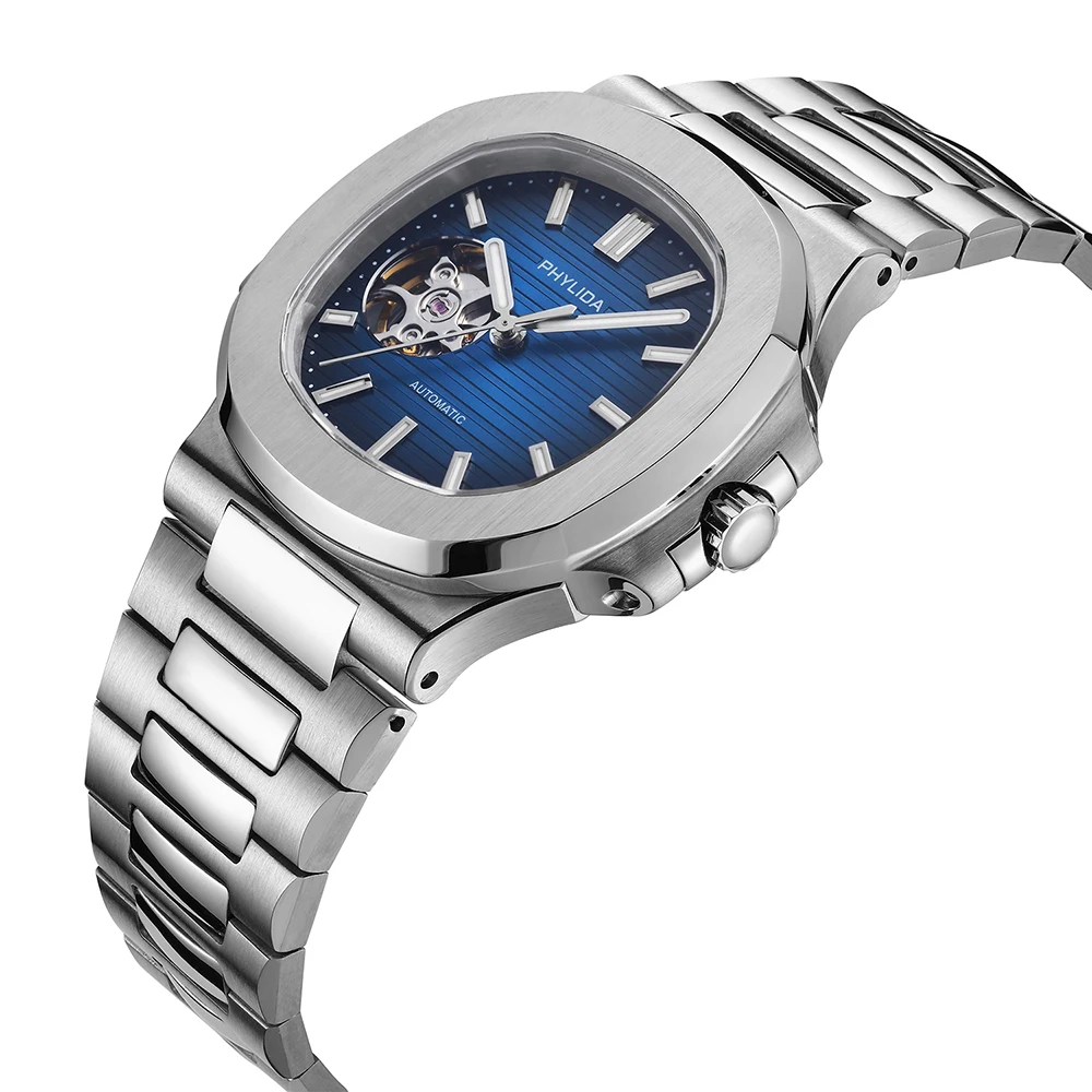 PHYLIDA Men's 40mm Skeleton Design Automatic Watch - Special Edition Blue Dial with BGW9 Lume 5ATM (NH38A)