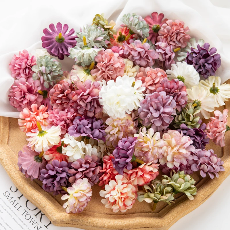 20PC Seide Hortensien Kopf Sammelalbum Weihnachtsdekorationen für Zuhause Hochzeit Party DIY Pralinenschachtel Kuchen Material Künstliche Blumen