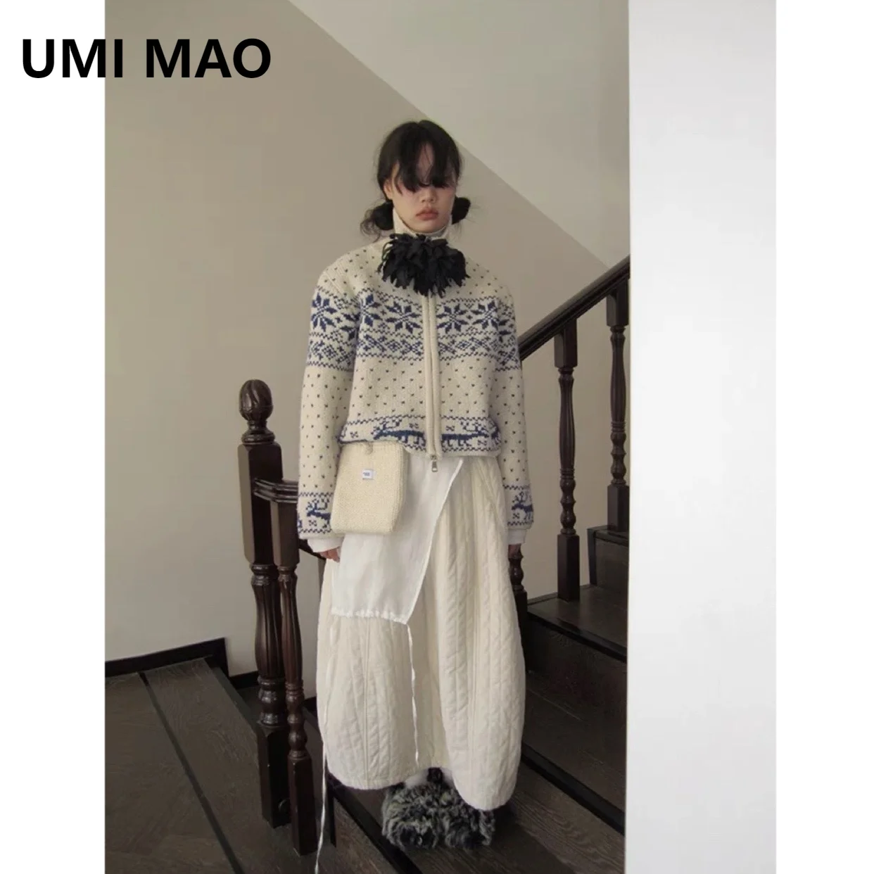 UMI MAO White Cotton Half Skirt For Women, Japanese Autumn And Winter New Style Loose And Thick Long Cotton Skirt Femme Y2K