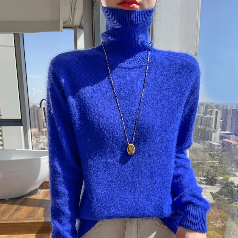 New 100% Mink Cashmere Turtleneck Sweater Women Autumn Winter Clothes Soft Warm Jumper Pull Female Solid Color Pullover Outwear